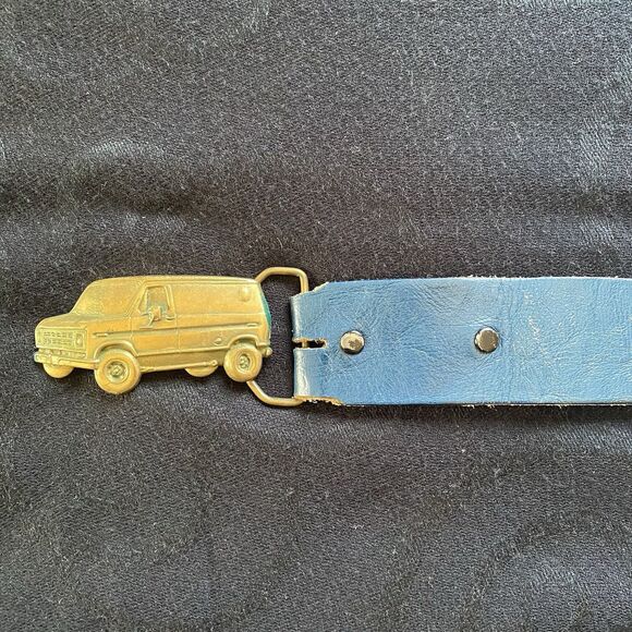 Vintage 70’s Dodge Van Brass Buckled Blue Smitty’s Leather Belt. Van Life. - Picture 10 of 14
